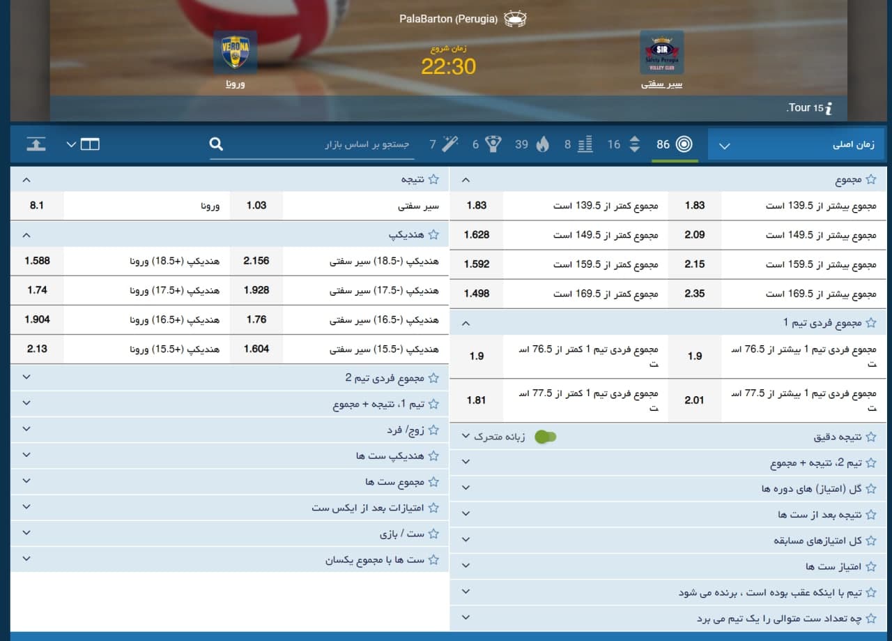 اپشن های شرط بندی والیبال