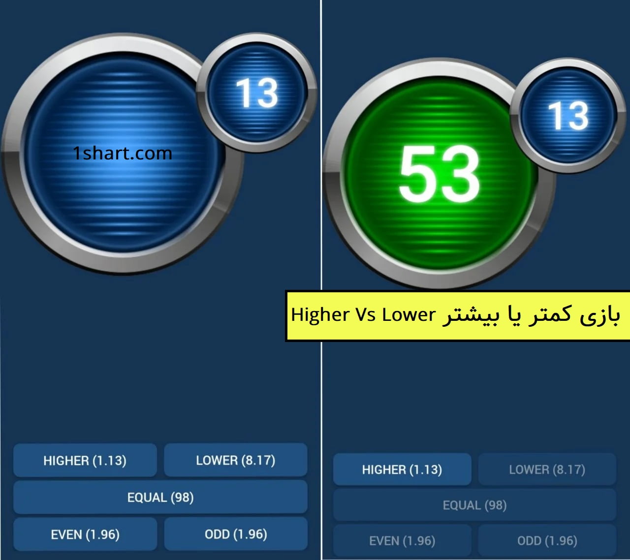 Higher Vs Lower بازی کمتر یا بیشتر در وان ایکس بت