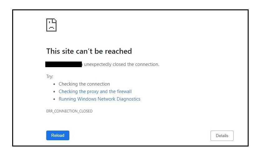 the site cant be reached سایت از دسترس خارج است