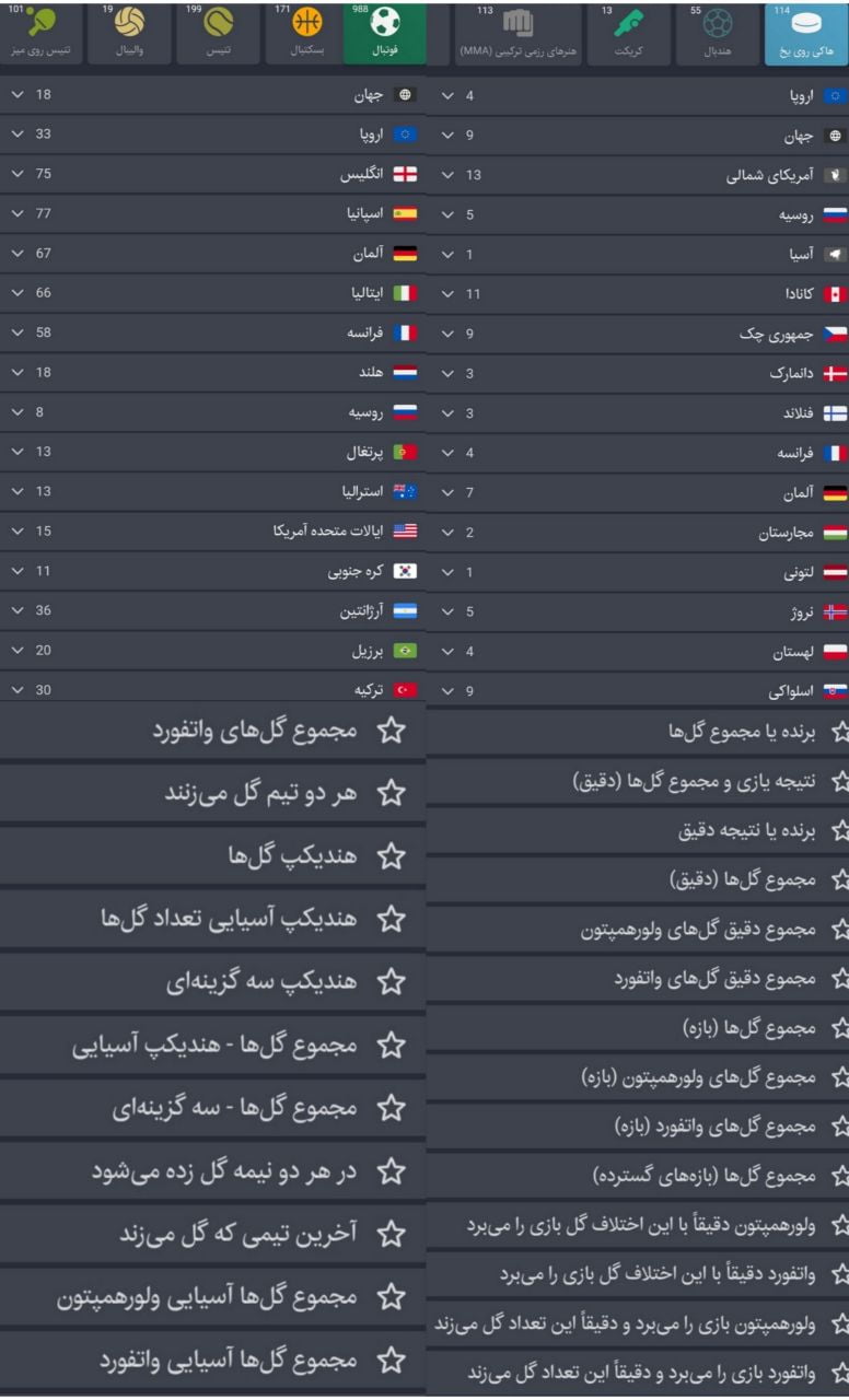 اپشن های شرط بندی در Hit4Bet