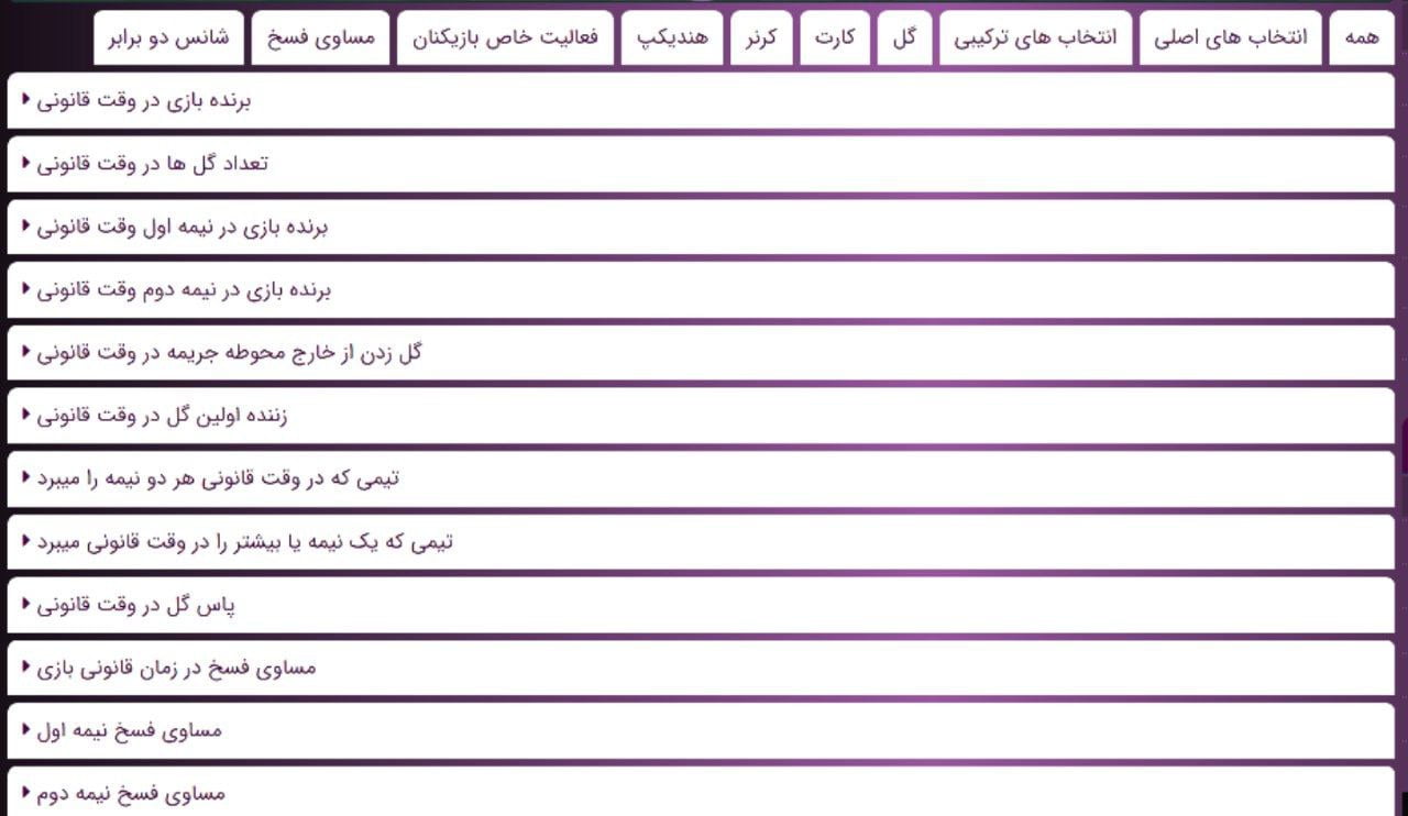 اپشن های سایت betkhane