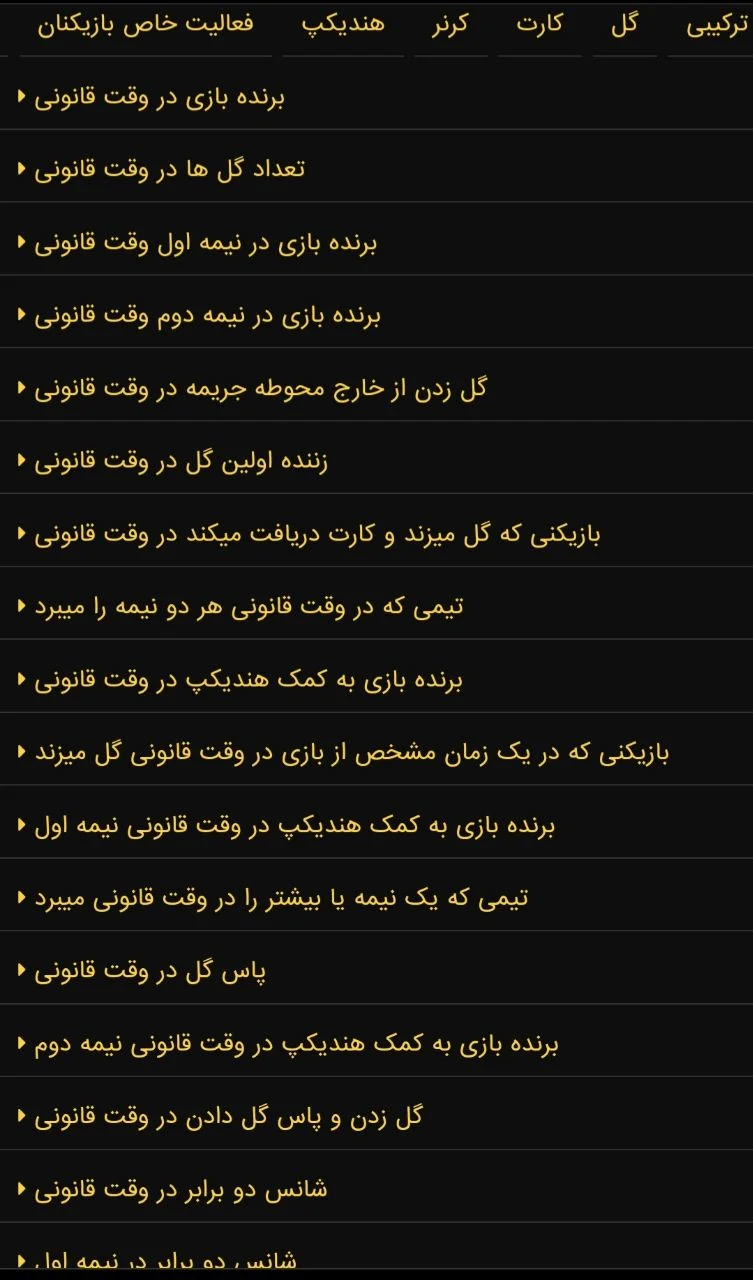 اپشن های سایت بت دونی betdooni