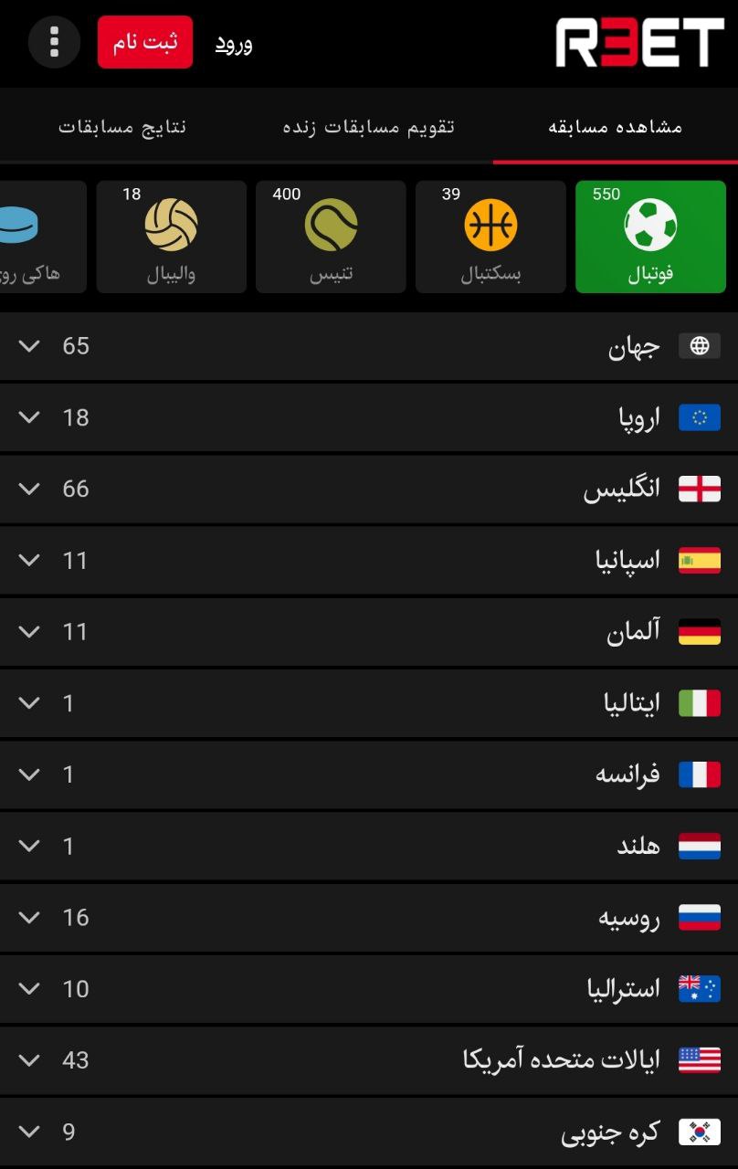 ورزش های سایت ری بت