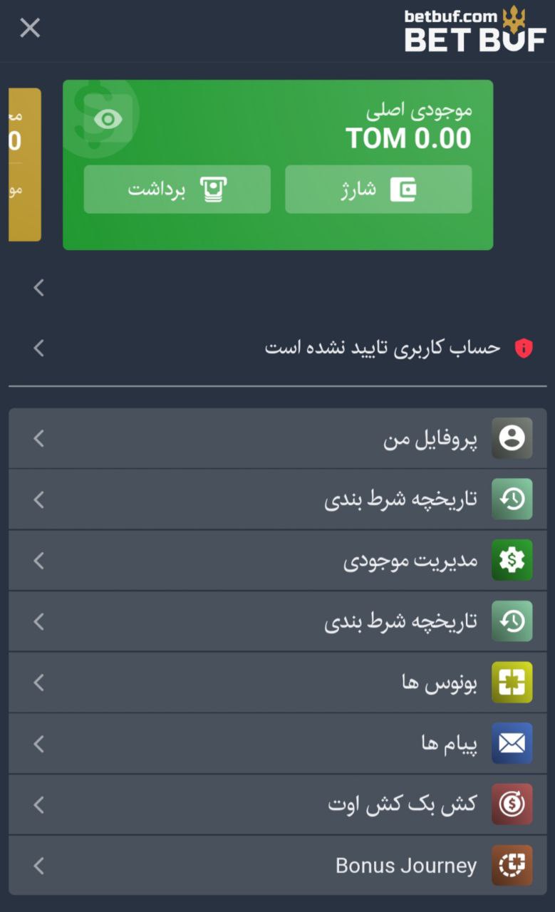 منو کاربری سایت betbuff