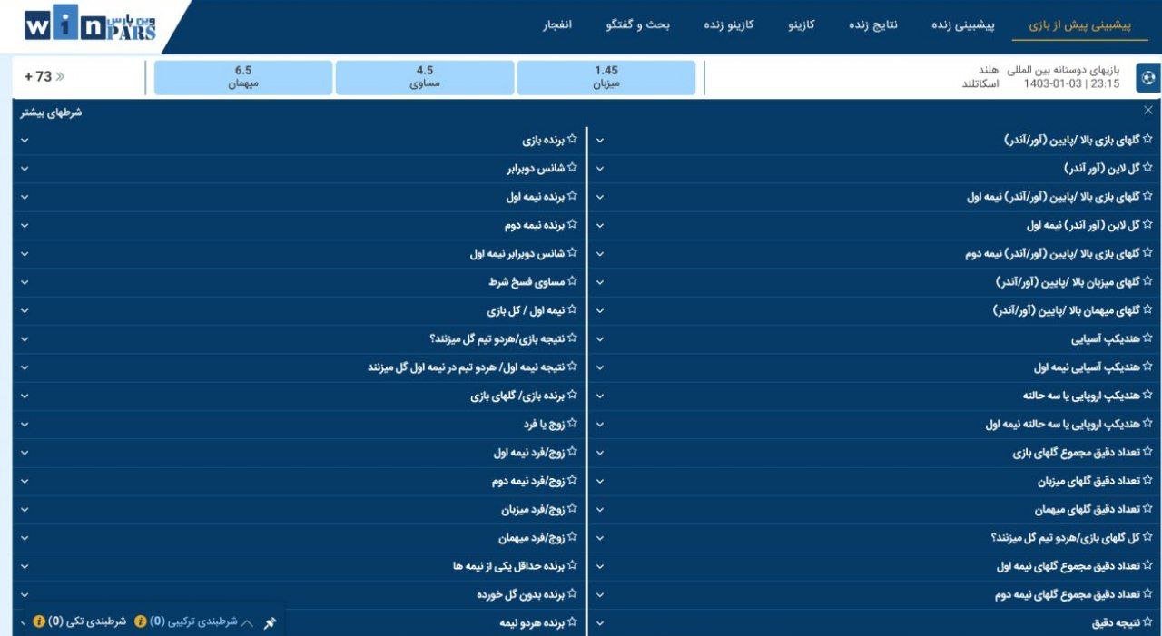 آپشن های شرط بندی win pars